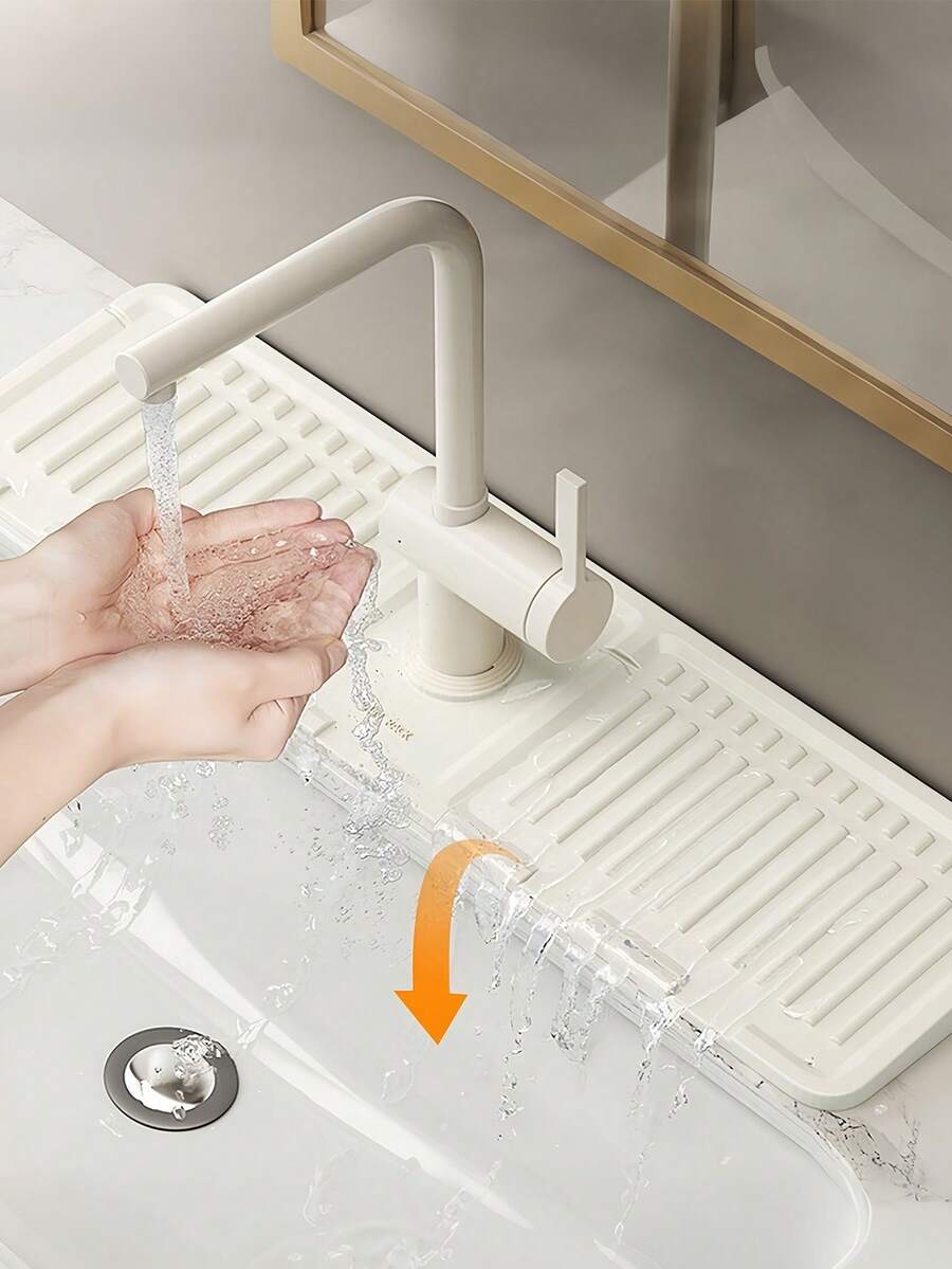 5° Tilted Faucet Splash Guard With Silicone Drip Tray, Non-Slip Faucet Drain Rack For Kitchen Sink, Bathroom, RV, Coffee Bar - Essential Home Decor Accessory