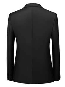 Men's Business Casual Blazer, Black Single-Breasted Notch Lapel - Black - View 5