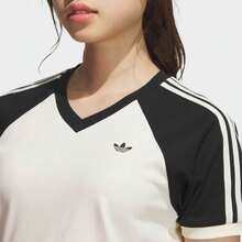 Adidas Originals 女士V领短袖T恤针织圆领T恤 TKF0316 - 黑色 - 查看 5