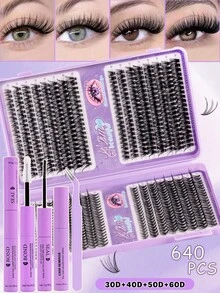 Bộ dụng cụ nối mi 640 món - Sách hướng dẫn tự làm mi, bao gồm mi giả, keo dán, nước tẩy trang, nhíp, dễ sử dụng tại nhà cho cả chuyên gia và người mới bắt đầu. Bộ dụng cụ nối mi cơ bản: Bao gồm mi giả, keo dán, nước tẩy trang và các dụng cụ, dễ dàng nối mi tại nhà như chuyên gia. Bộ nối mi chuyên nghiệp tại nhà (30D+40D+50D+60D) - màu đen - Xem 3