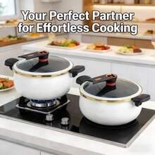 白色搪瓷铸铁锅，家用炖锅，汤锅，焖锅，适用于电磁炉和燃气灶 - 查看 1