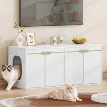 HaluPeit Cat Litter Box Cabinet, Cat Cabinet For 2 Cats, Cat Toilet With Door, For Cats, Double Door, Side Table, 120 X 50 X 53.4 Cm, White Oak And White, Modern - 白色 - 查看 1