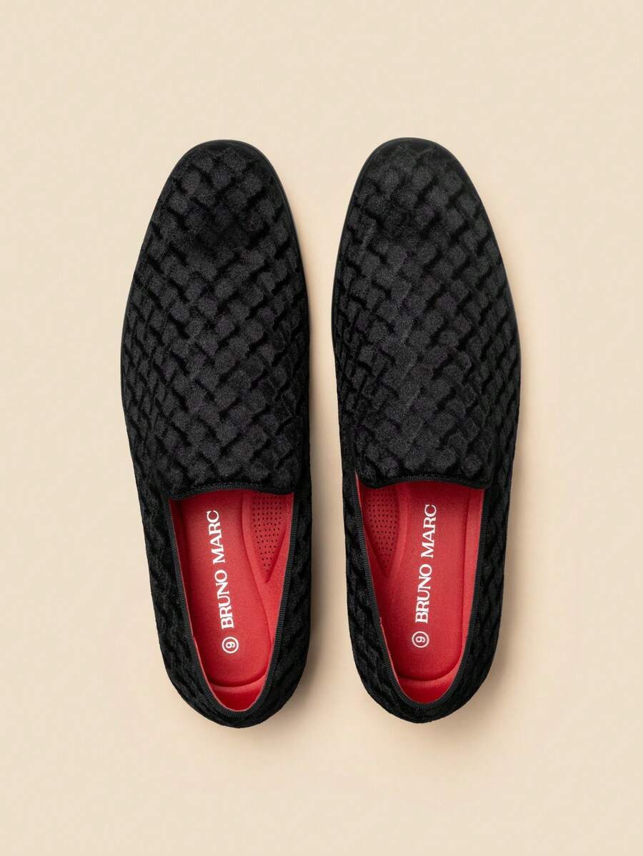 Men's Dress Loafers Velvet Tuxedo Slip-On Shoes Wedding Party Red Bottom For Male - màu đen - Xem 1