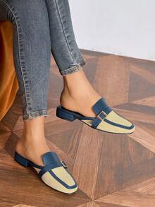 新款时尚露跟拖鞋，百搭柔软鞋底防滑女式凉鞋 - 卡其色 - 查看 2