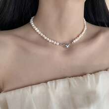 1件不对称巴洛克珍珠心形吊坠壁龛设计优雅珍珠项链，女士款 - 彩色 - 查看 1