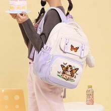 蝴蝶女孩可爱设计轻便帆布背包，时尚校园学生书包，符合人体工学设计的旅行背包，返校单肩包，大容量多层铅笔盒，返校必备办公用品，情人节礼物 - 彩色 - 查看 5