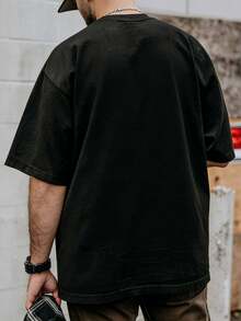 FRACTYR Men's Casual Street-Style Distressed "BOOM" Letter Print Round Neck Short Sleeve T-Shirt, Summer - Black - View 3