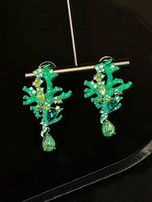 1 Đôi bông tai dáng dài thiết kế san hô xanh độc đáo, thanh lịch, thời trang, phù hợp cho nữ giới đeo hàng ngày, lễ hội, kỳ nghỉ, dự tiệc, làm quà tặng cho mẹ. - màu xanh lá - Xem 7