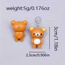Cute Lazy Bear Keychain - Durable Plastic Bear With Zinc Alloy Chain And Key Ring, Adorable Brown And White Bear Pendant Suitable For Keys, Phones, Bags - Perfect Valentine's Day And Anniversary Couple Gift - A - 查看 4