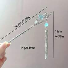 1件冰晶月光石发夹，大气流苏吊坠，新款中国风优雅复古发饰 - 淺藍色 - 查看 6