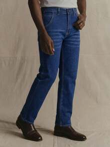 Men's Stretch Slim Straight Business Casual Jeans, Slant Pocket Design, Versatile For Daily Wear - Blue - View 2