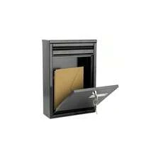 Lockable Letter Box Wall Mounted Post Mailbox Large Metal Square Garden Outdoor - C - View 1
