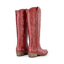 Women's Cowboy Embroidered Western Boots Pull On Side Zipper Knee High Boots Chunky Heel  Comfort Fashion Vintage Outdoor Western Cowgirl Boots - 紅色 - 查看 8