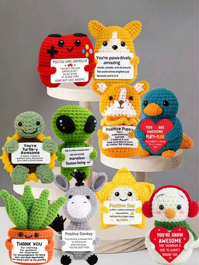 1件手工钩织桌面摆件，可爱设计，送给闺蜜、生日、女友、姐妹、妈妈、奶奶、同事、家人的礼物，钥匙扣，传递正能量，母亲节、父亲节、儿童节礼物，毛绒玩具，房间装饰，小礼物，纪念品