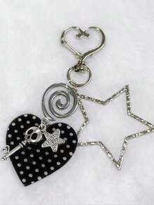 1 Unisex Dark-Style Heart-Shaped Phone Charm And Bag Accessory, Black Cool Star Phone Lanyard, Versatile And Exquisite Pendant - Multicolor - View 1