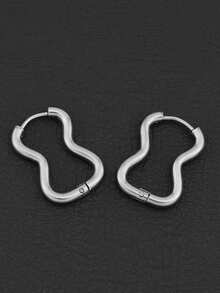 1 Pair Stainless Steel Asymmetrical Geometric Hoop Earrings For Men - Silver - View 1