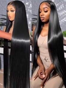 Bone Straight 30 40 Inch 250 Density 13x6 Lace Front Brazilian HD 13x4 Pre Plucked Wig Glueless Human Hair Lace Frontal Wigs - Natural Black - Xem 10