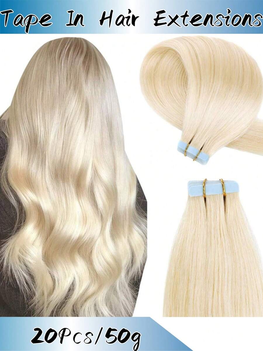(50 G, 20 Pieces/Pack) Tape-In Human Hair Extensions, Straight, Seamless, Skin Weft, High-Quality Human Hair Extensions, Natural Color, Dark Brown-Blonde Hair, Natural Color Mix - S60 - View 1