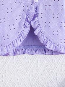 Conjunto de 2 piezas para bebé niña: Vestido de princesa con suspensores bordados y malla + Chaqueta de manga corta con volantes para actividades al aire libre - Morado - Ver 6