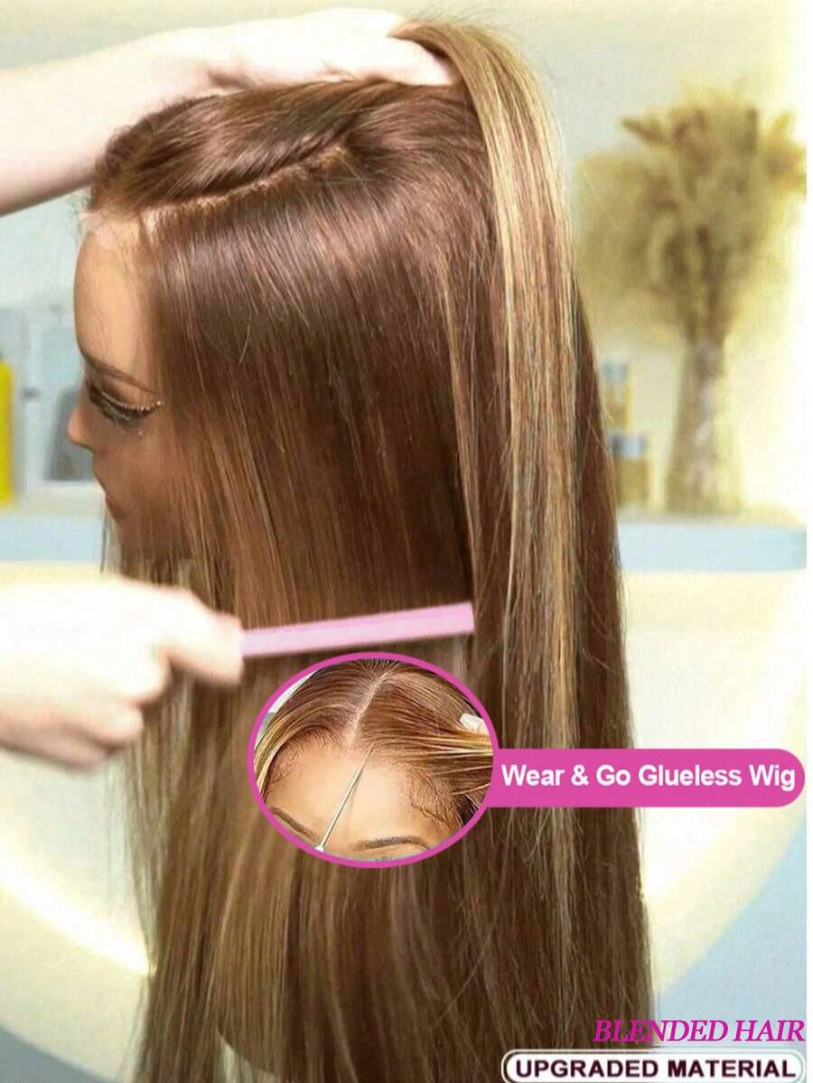 5*5 Wear And Go 4/27 蜂蜜金長髮 8-34 英吋人髮前額髮片 13x4 HD 蕾絲前髮 200% 密度巴西處女髮 預剪蕾絲人髮前額直髮假髮 預拔髮絲含嬰兒髮 混色髮 女用日常派對適用