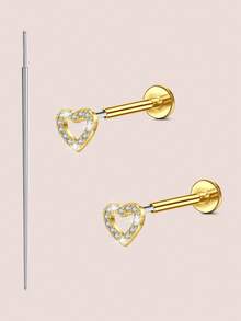 CIZME 20G 2 piezas Pendientes de botón con parte posterior plana con taper de acero inoxidable plateado y dorado, sin rosca, para perforación de nariz, anillos, corazón, estrella, mariposa, pendientes colgantes con CZ para tragus, cartílago, hélix, concha, labio, fosa nasal, Medusa, joyería de perforación para mujer y hombre - Dorado y plateado - Ver 13