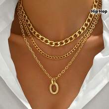1pc Layered Hip-Hop Style Women Necklace, Cuban Chain Pendant Necklace, Suitable For Gift And Daily Wear - Multicolor - View 3