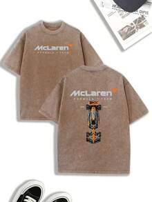 2026 Summer ClothesMen's Casual Racing F1 Team T-Shirt |   Unique Racing Print Design |   Comfortable And Soft Pure Cotton Fabric |   Washable |   Suitable For Everyday Wear, Door Activities, Sports, Holidays And PartiesLoose And Comfortablesummer Tops - 棕色 - 查看 1