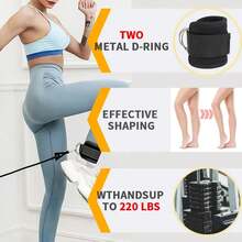 Ankle Straps Ankle Resistance Bands Wrist Cuffs Padded Straps Adjustable Fitness Glute Kickback D-Ring For Cable Machine Gym Foot Leg Training Brace Support 1 Pair - 黑色 - 查看 4