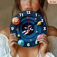 Silent, Non-Ticking Space-Themed Wall Clock With Astronaut And Planet Patterns - Wooden Room Decoration, Suitable For Children's Rooms, Classroom Clock, Solar System Model, Battery-Powered (AA Batteries Not Included) - Modern Minimalist Celestial Design, 2D Flat Style,Classroom,Decor For Bedroom,Kitchen Decor,Cute Stuff,Clock For Wall,House Essentials - Multicolor/10in/25cm - View 8