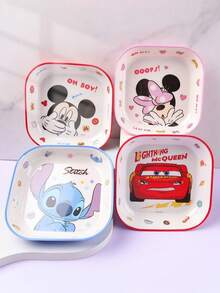 Disney 1个750毫升卡通方形密胺餐盘，适用于盛放冷热食物，耐热餐具，可爱创意家用餐盘，可用作菜盘/水果盘/饭盘等，米奇米妮造型方形餐盘 - 彩色 - 查看 2