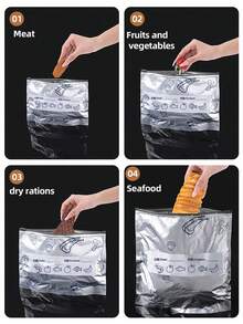 1/10/15/20/45Pcs Durable Antibacterial Foil Bags, Thick Aluminum Foil Food Pouches, Zipper Closure Food Bags, Reusable Fresh-Keeping Organizer, Practical Kitchen Supplies For Freezer Storage & Food Sorting - Multicolor - View 4