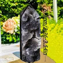 1pc Shiny Natural Sphalerite Crystal Cluster Tower - Single Pointed Column, Bohemian Black & White Starry Sky Crystal Decor, Suitable For Home Desk, Yoga Meditation, Unique Holiday Gifts (Halloween/Christmas/Easter), Crystal Home Decor, Spiritual Decor, Elegant Mineral Specimen, Complex Crystal Structure, Intricate Mineral Formation - Black and White - View 10