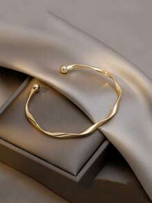 1pc Moebius Twist Line Design Adjustable Open Bangle Bracelet, Minimalist Elegant Friendship Gift, Suitable For Birthday Party - Multicolor - View 5