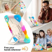 1pc 3-In-1 Anti-Drop Design, Adjustable Shoulder Strap, PC+Silicone Material, 360° Rotatable Handgrip Stand, Sturdy Protective Case Suitable Compatible With Ipad 11th (A16) 2025, 10th 2022, Galaxy Tab A11+ 2025/A9 Plus, Fashionable And Ideal For Gifts And Awards. - Multicolor - View 3