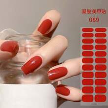 22/44/66/88片装免烤灯软胶美甲贴纸，简约纯色美甲按压式贴纸，哥特风闪粉全覆盖美甲贴纸，多种尺寸可选，黑色、白色、红色、圣诞主题美甲贴纸。 - 彩色 - 查看 10