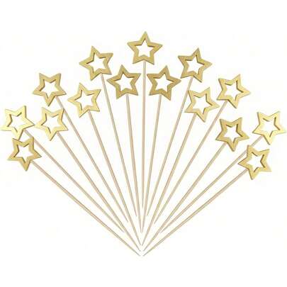 10/30/50/100/200pcs Gold Hollow Big Five-Pointed Star Cake/Dessert/Salad/Sandwich Food Baking One-Time Decoration Fruit Skewers, Suitable For Fruit, Restaurant, Party Fruit Plate Decor