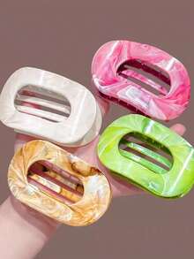 6pcs Marble Pattern Round Hair Clips, Summer Beach Hair Barrettes For Bun & Ponytail - Multicolor - View 5