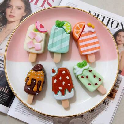 Realistic Cartoon Ice Cream Resin DIY Craft Accessories, Cream Hairclip Material, Miniature Ice Cream Stick & Ice Cream Model, Dollhouse Decor Props