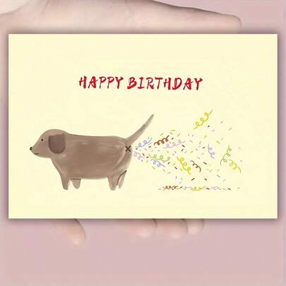 1pc Cartoon Dog Themed Birthday Greeting Card - Personalized Birthday Wishes, Unique Creative Design, Humorous Celebration Card, Suitable For Friends, Family, Classmates, Can Also Be Used As Quirky Business Thank You Card, High-Quality Paper With Envelope