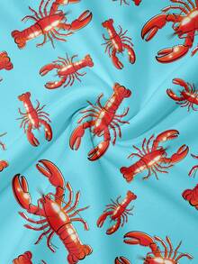Men's Crayfish Print Drawstring Waist Casual Beach Shorts - Multicolor - View 5