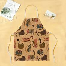 1pc Cat Pattern Apron, Creative Funny Fashion Printed Apron, Home Cleaning Apron, Easy Clean Kitchen Cooking Apron, Creative Home Apron - Multicolor - View 14