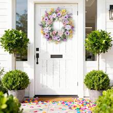 1Pc Artificial Daisy Wreath For Front Door Green Leaf Wreath Spring Summer All Seasons Wreaths For Home Wall Wedding Festival Farmhouse Porch - Multicolor - View 6