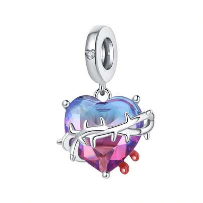 CYMYSS 1pc Gothic Style Cubic Zirconia Embedded Heart-Shaped Thorn Pendant With Red Teardrop Decor, Jewelry For Women, Suitable For Valentine's Day Or Daily Wear