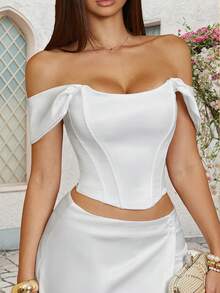 Apperloth A Áo corset satin trắng gợi cảm, áo hai dây trễ vai dáng ngắn dành cho nữ, có dây buộc điều chỉnh eo, thích hợp cho tiệc tùng, ngày Valentine, lễ hội âm nhạc, đám cưới, dã ngoại mùa xuân/hè. - trắng - Xem 4