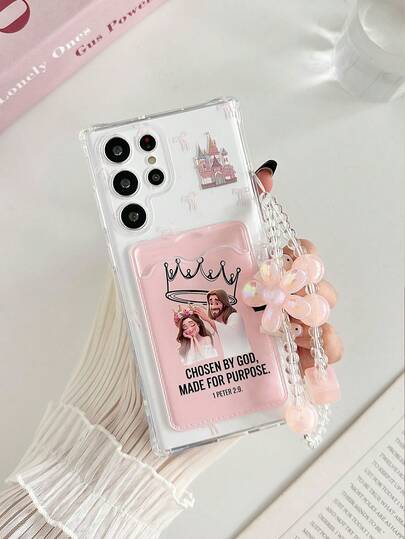 宗教主题彩色彩绘透明卡包硅胶软全包保护手机壳，带串珠手链配件，兼容 17pro/17Air/17/17promax 16/11/16pro/16plus/16promax/16e/15Promax/13/14/12/XS/XR/7G/8P、Galaxy等机型。