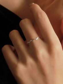 GAGAFEEL 1pc S925 Sterling Silver Vintage Minimalist Asymmetrical Wave Gold Color Ring For Women, Minimalist Daily Wear, Birthday & Valentine's Day Gift - Silver - View 6