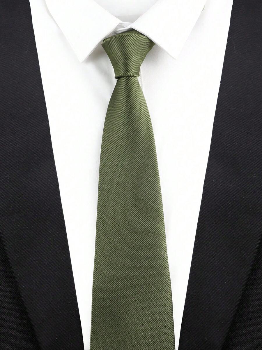 1pc 3.15 Inch Men's Solid Blue Classic Casual Necktie - Army Green - View 1