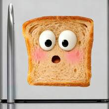 Blushing Cheek Toast Buddy Magnet: Big Round Eyes & Small Mouth, Toast Texture With Air Holes, Sticker Edges - A Cute Shy Little Piece To Decorate Your Fridge - B - View 3