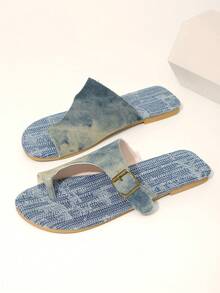 Women's Sandals, New Fashion Denim Flat Sandals, Punk Style Flat Sandals, Slide Sandals - Baby Blue - View 4