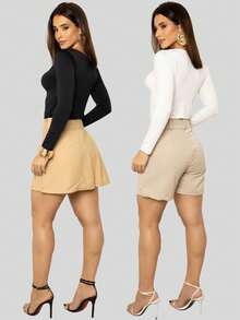 Kit 2 Women's Long Sleeve Blouse Cold Weather Round Neck Winter - 黑與白 - 查看 11